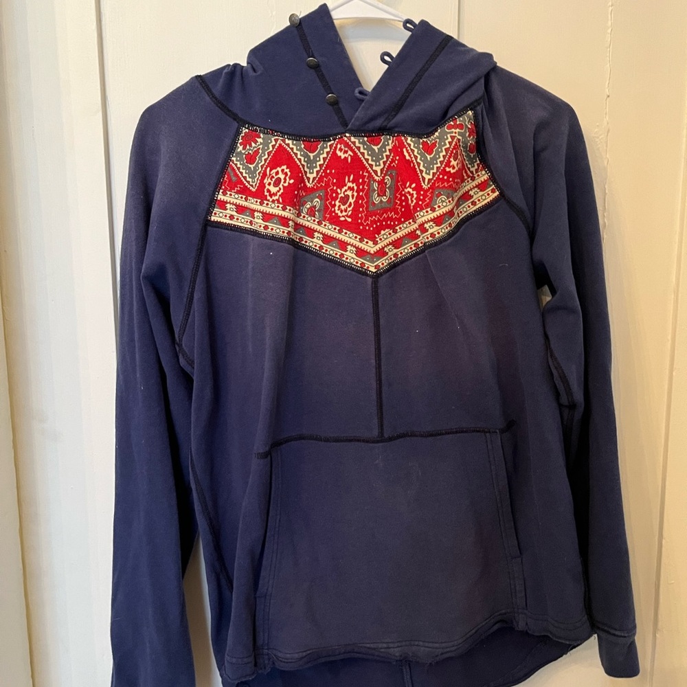 Free People Navy and Red Patterned Sweater
